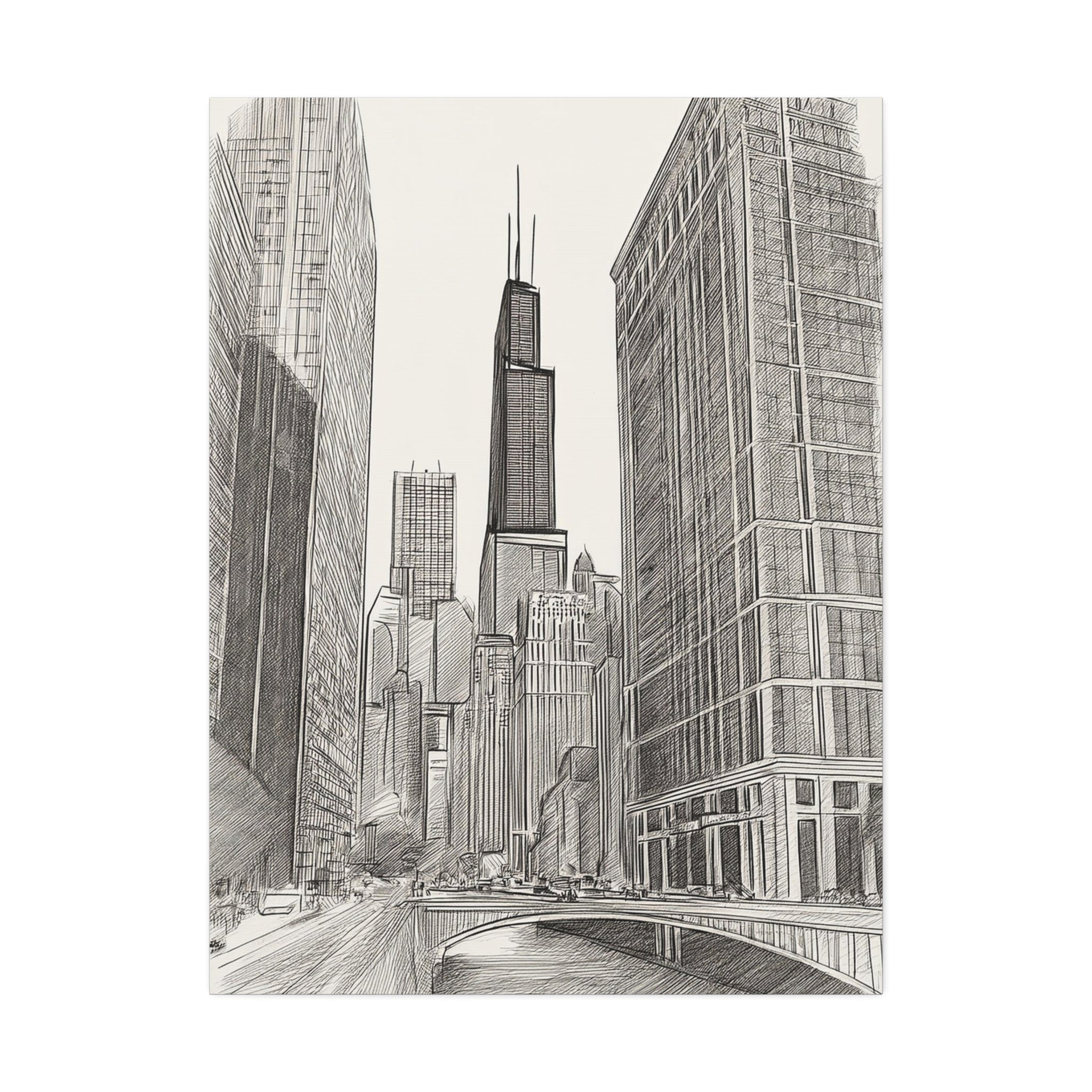Chicago Skyline Pencil Sketch Canvas Print — Stretched 1.5"