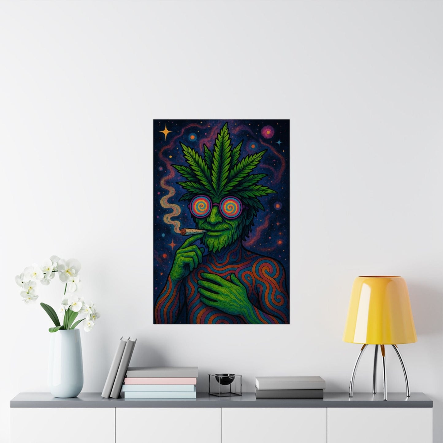 Psychedelic Cannabis Art Print Eye-Catching Wall Decor, Gift for Stoner, Unique Home Aesthetic, Vintage Psychedelic Poster, Hippie Vibes
