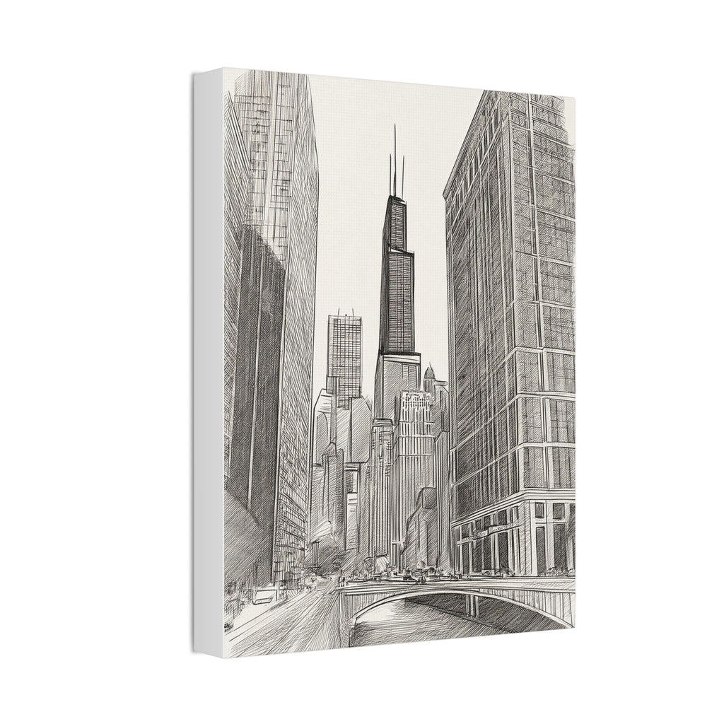 Chicago Skyline Pencil Sketch Canvas Print — Stretched 1.5"