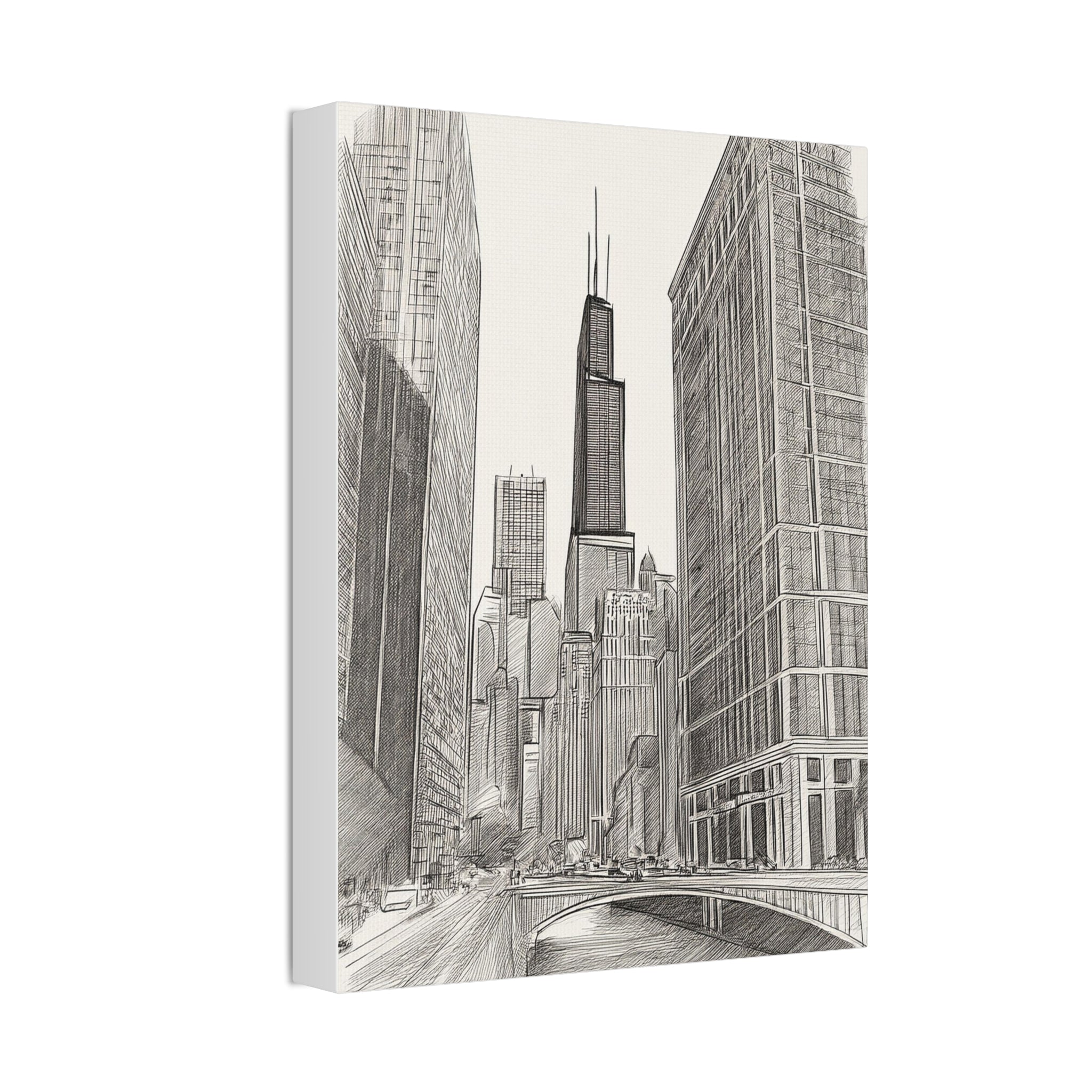 Chicago Skyline Pencil Sketch Canvas Print — Stretched 1.5"