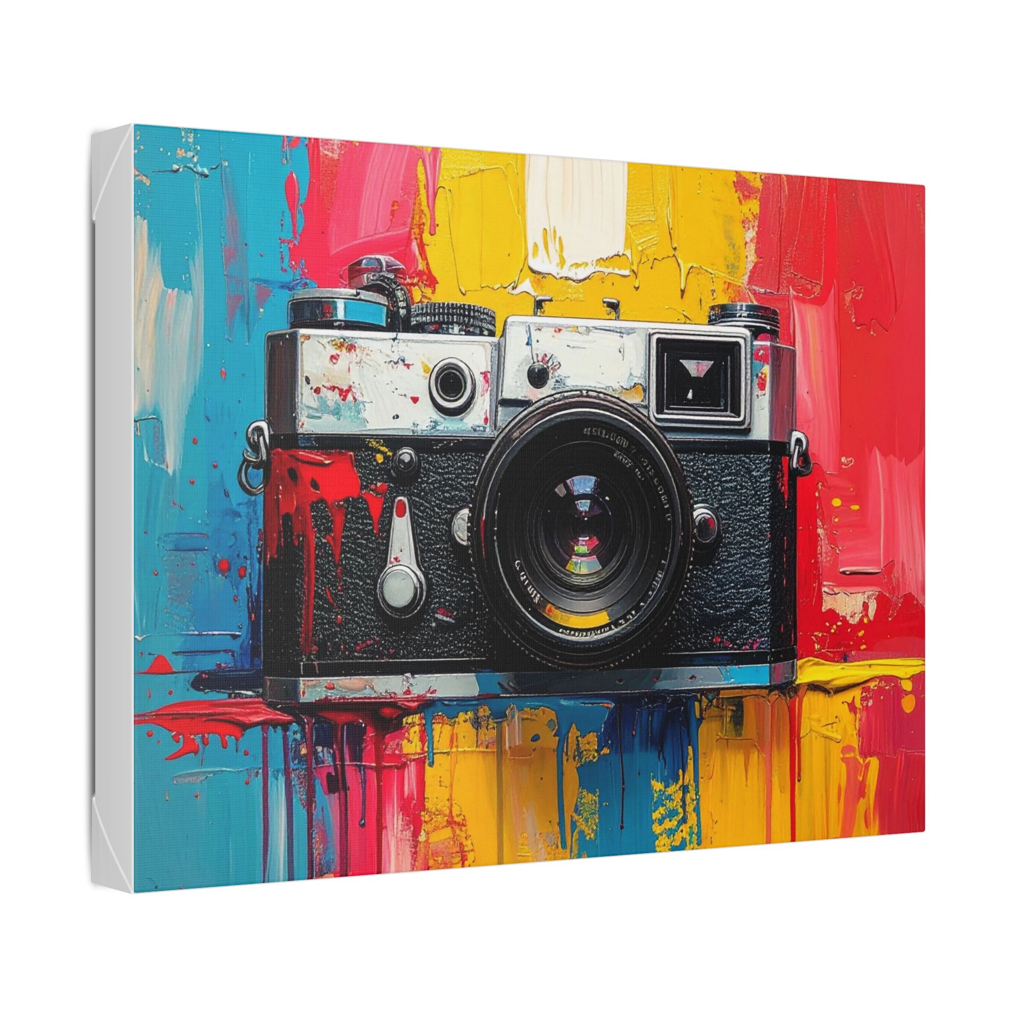 Vintage Camera Canvas Wall Art — Colorful Retro Photography Print