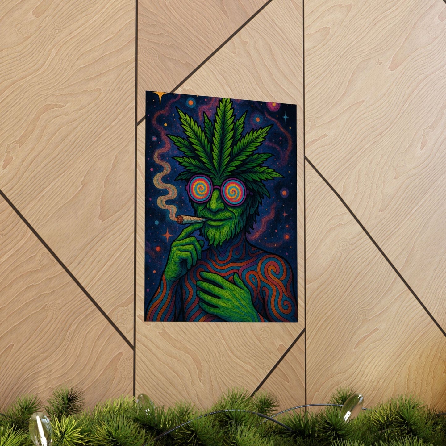 Psychedelic Cannabis Art Print Eye-Catching Wall Decor, Gift for Stoner, Unique Home Aesthetic, Vintage Psychedelic Poster, Hippie Vibes