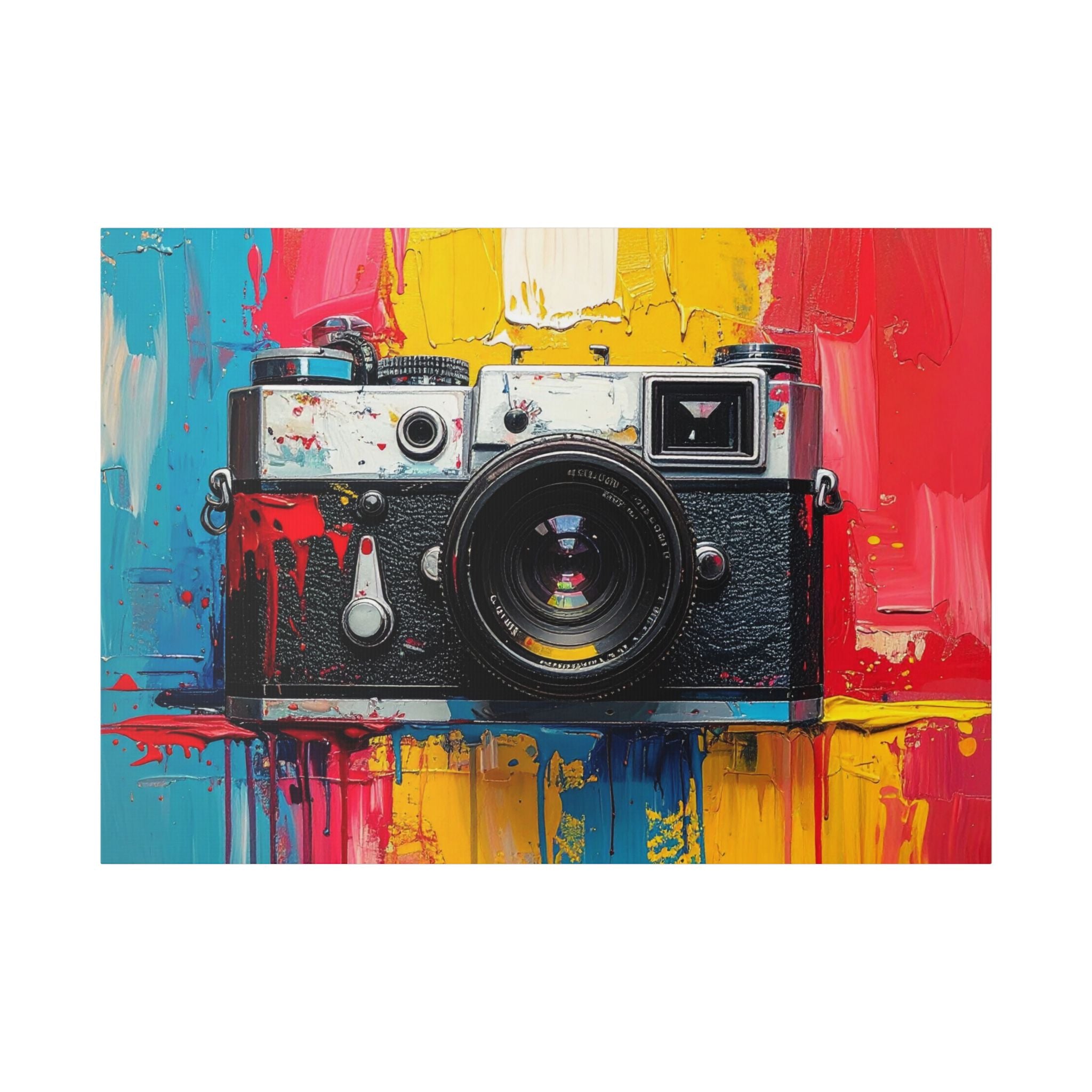 Vintage Camera Canvas Wall Art — Colorful Retro Photography Print