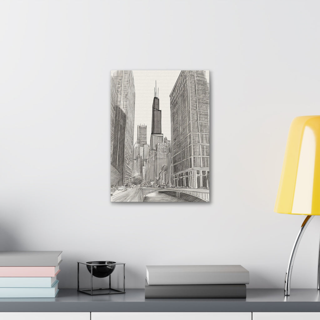 Chicago Skyline Pencil Sketch Canvas Print — Stretched 1.5"