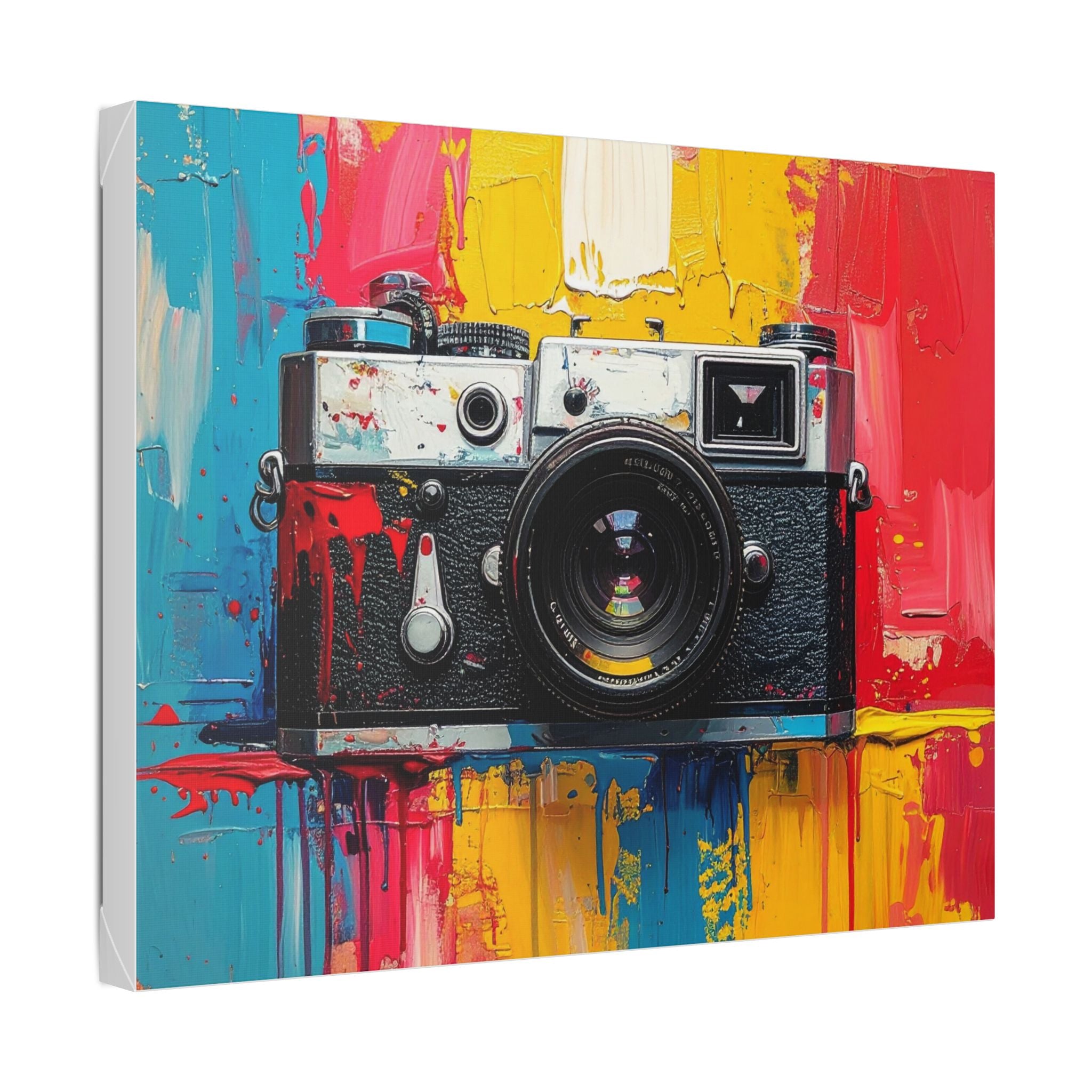 Vintage Camera Canvas Wall Art — Colorful Retro Photography Print