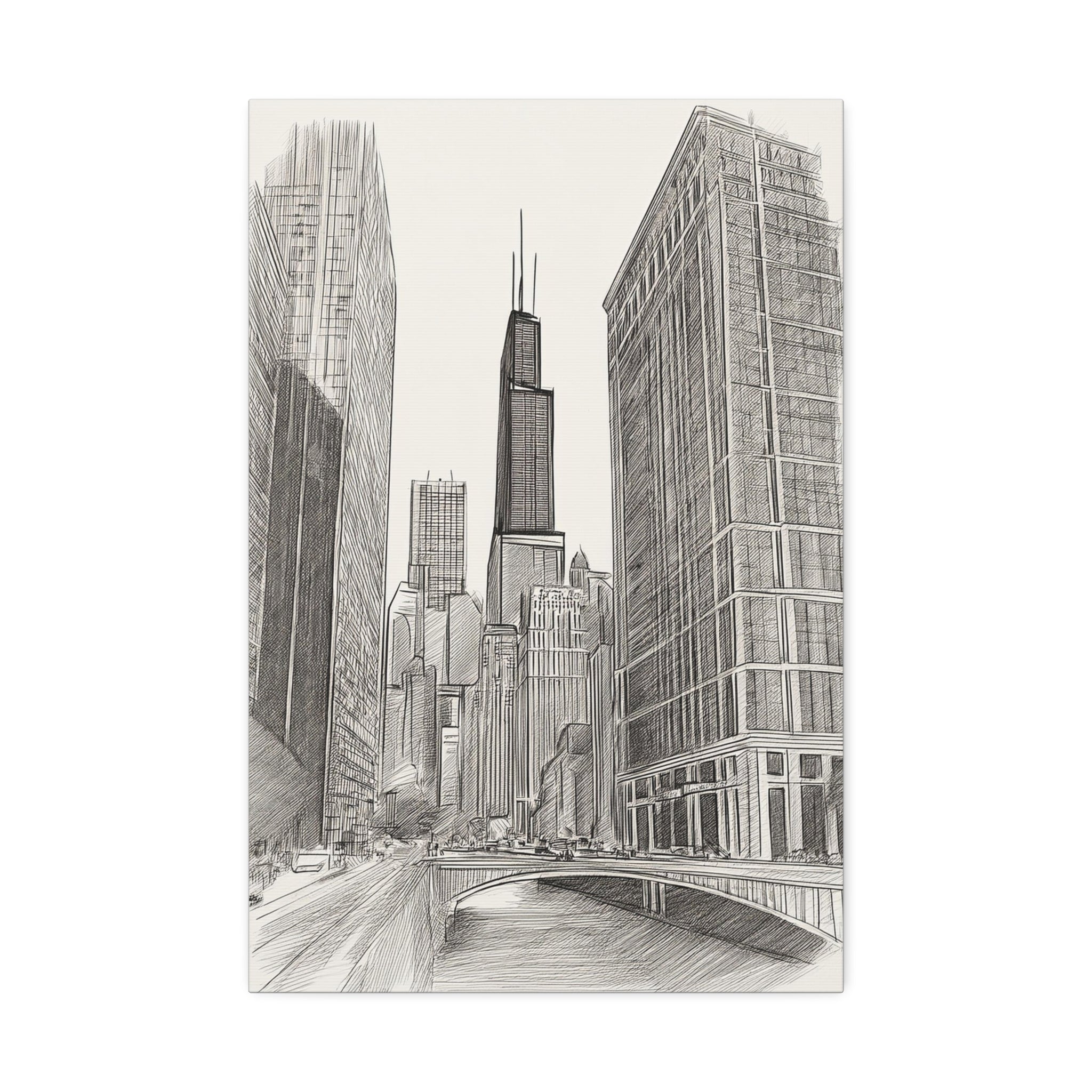 Chicago Skyline Pencil Sketch Canvas Print — Stretched 1.5"