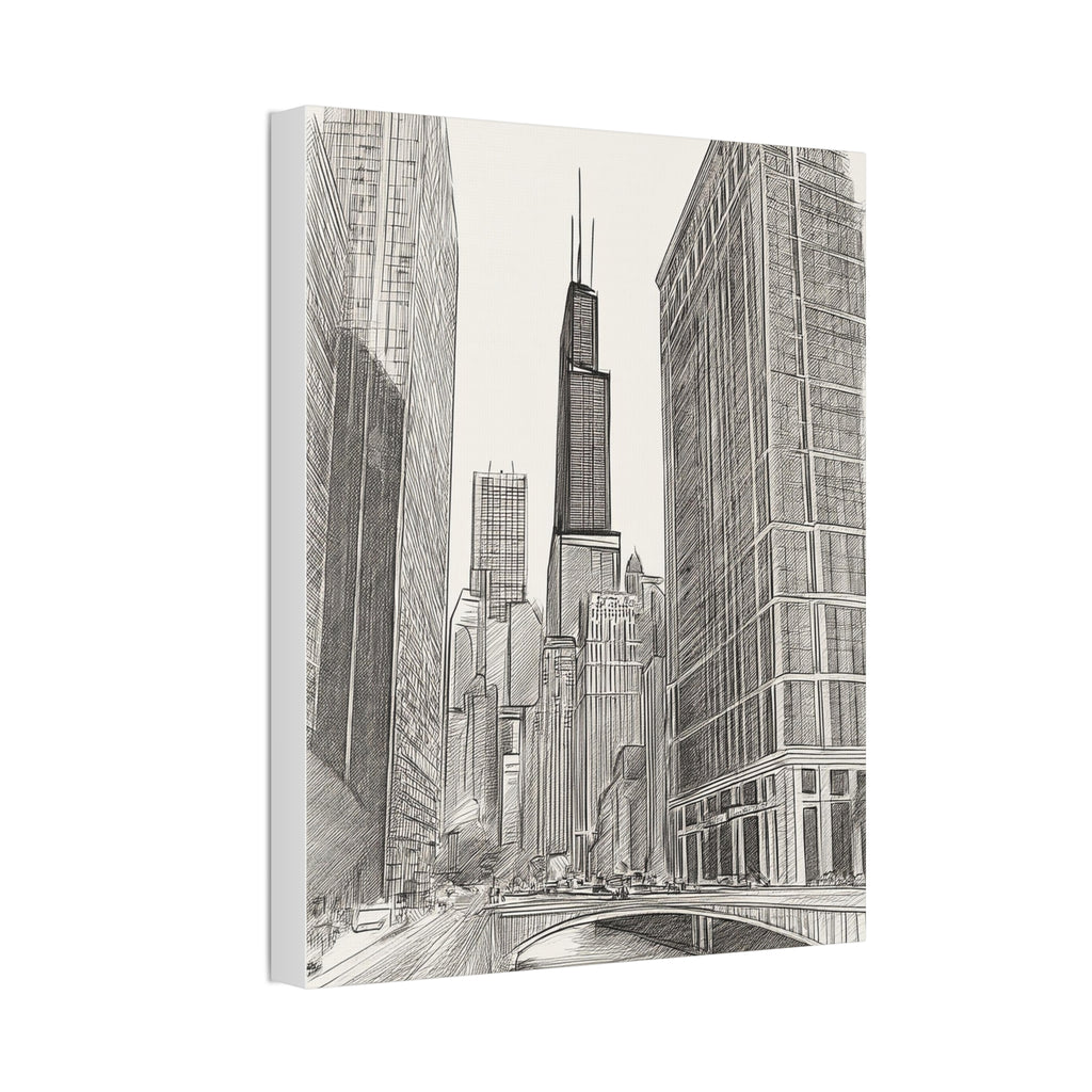 Chicago Skyline Pencil Sketch Canvas Print — Stretched 1.5"