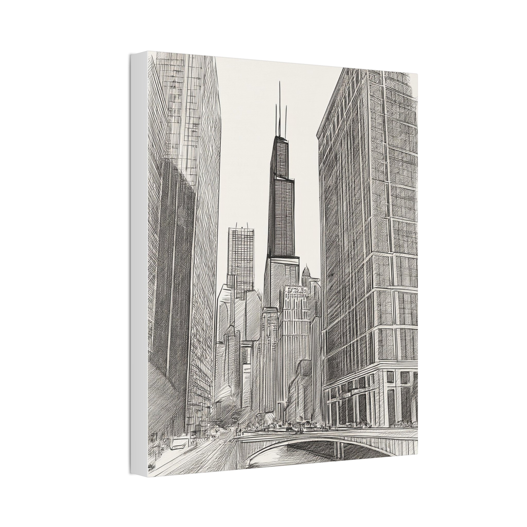 Chicago Skyline Pencil Sketch Canvas Print — Stretched 1.5"